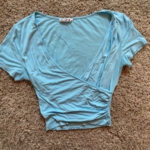 Kira light blue wrap crop top